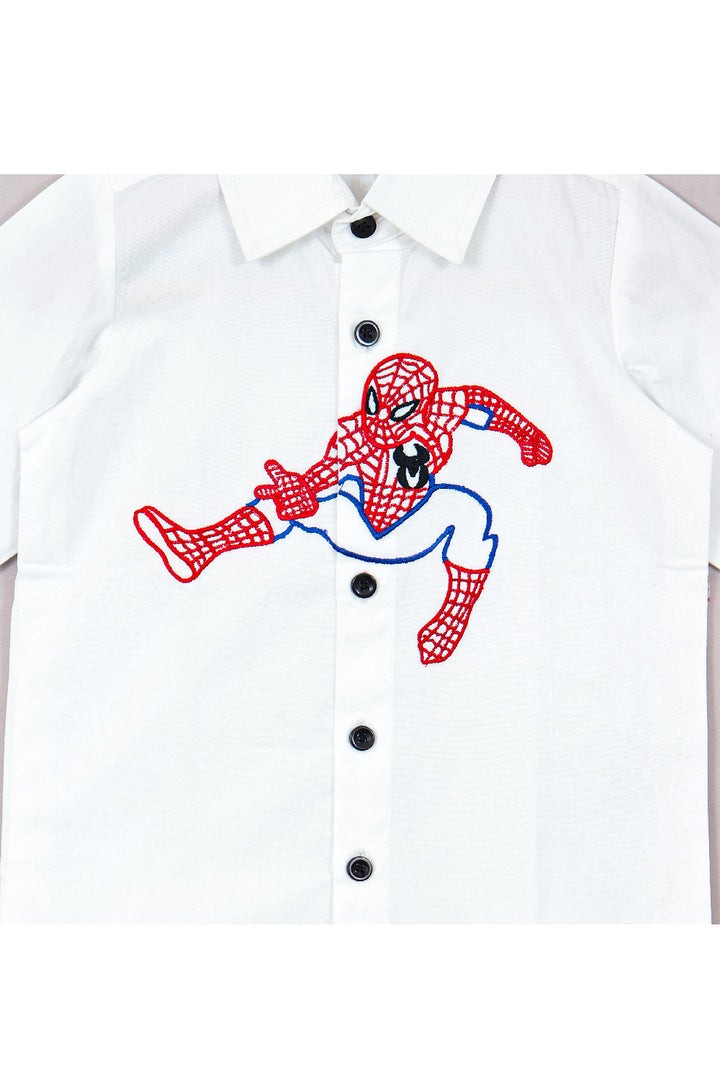 White Spiderman Embroidered Cotton Shirt