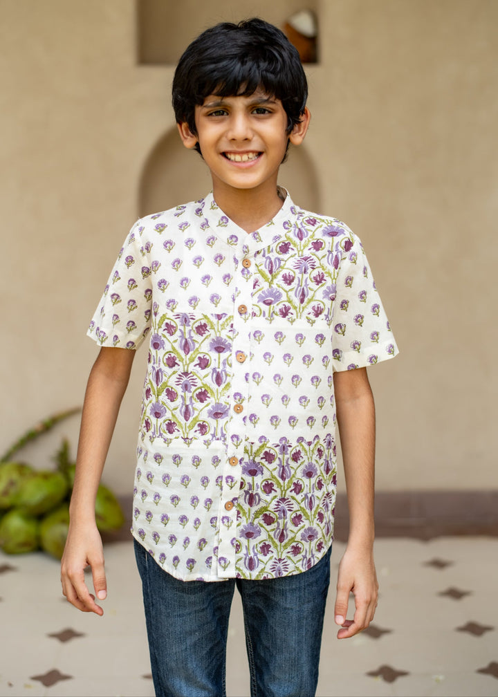 Purple Cotton Printed Jamuni Shirt