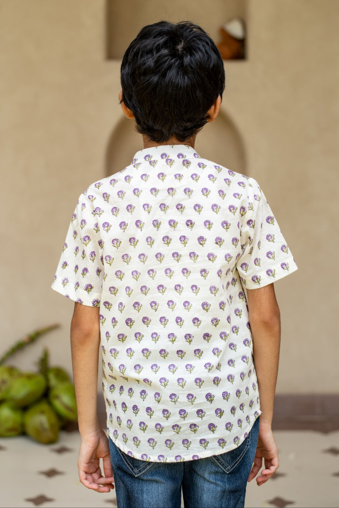 Purple Cotton Printed Jamuni Shirt