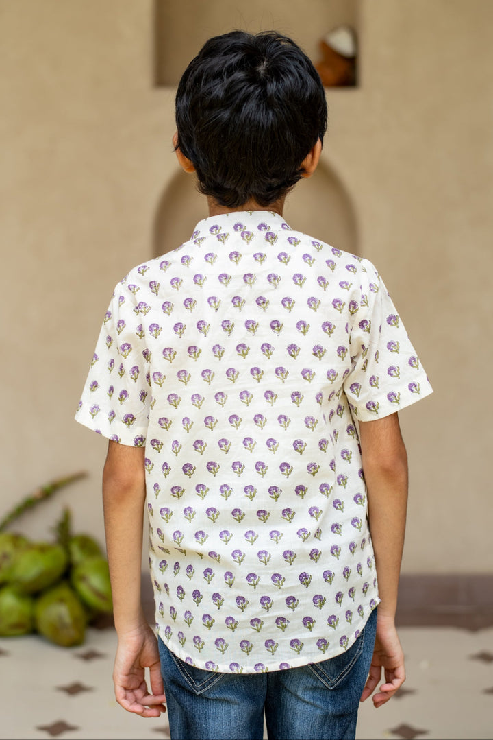 Purple Cotton Printed Jamuni Shirt