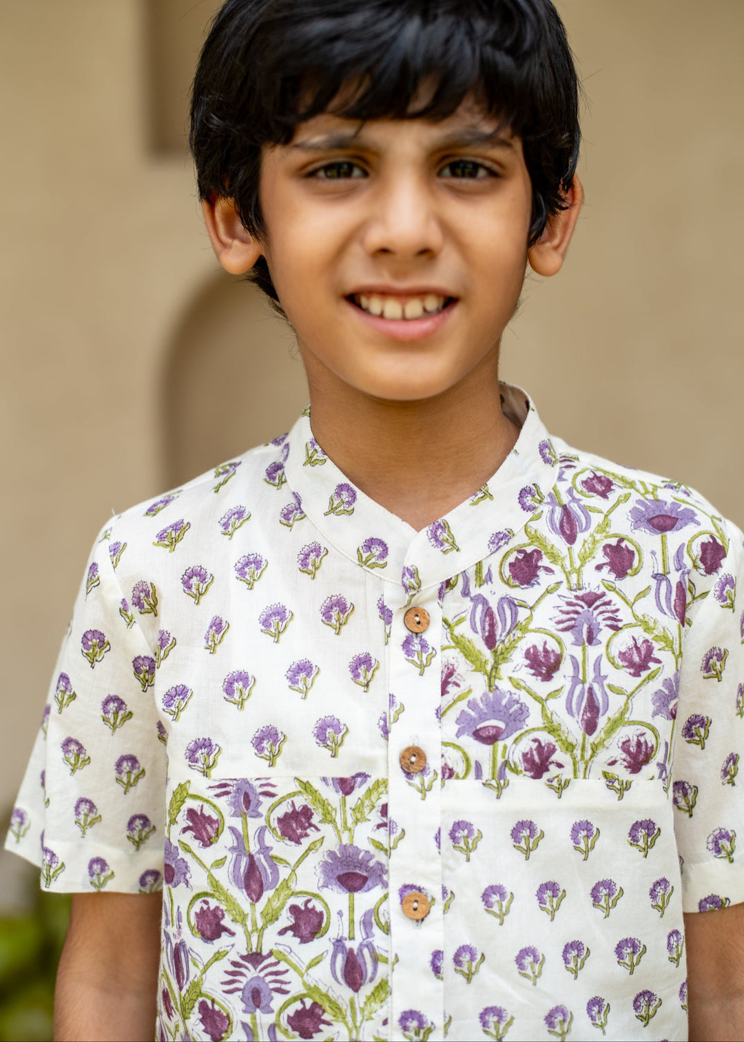 Purple Cotton Printed Jamuni Shirt