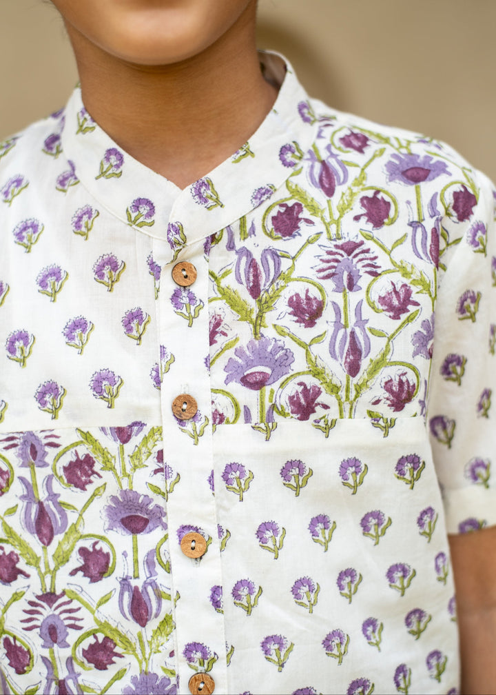 Purple Cotton Printed Jamuni Shirt