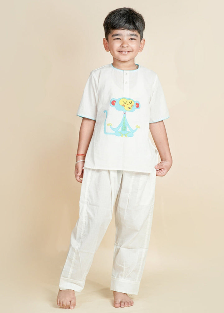 White Hand Block Cotton Printed Yoga Outfit Set