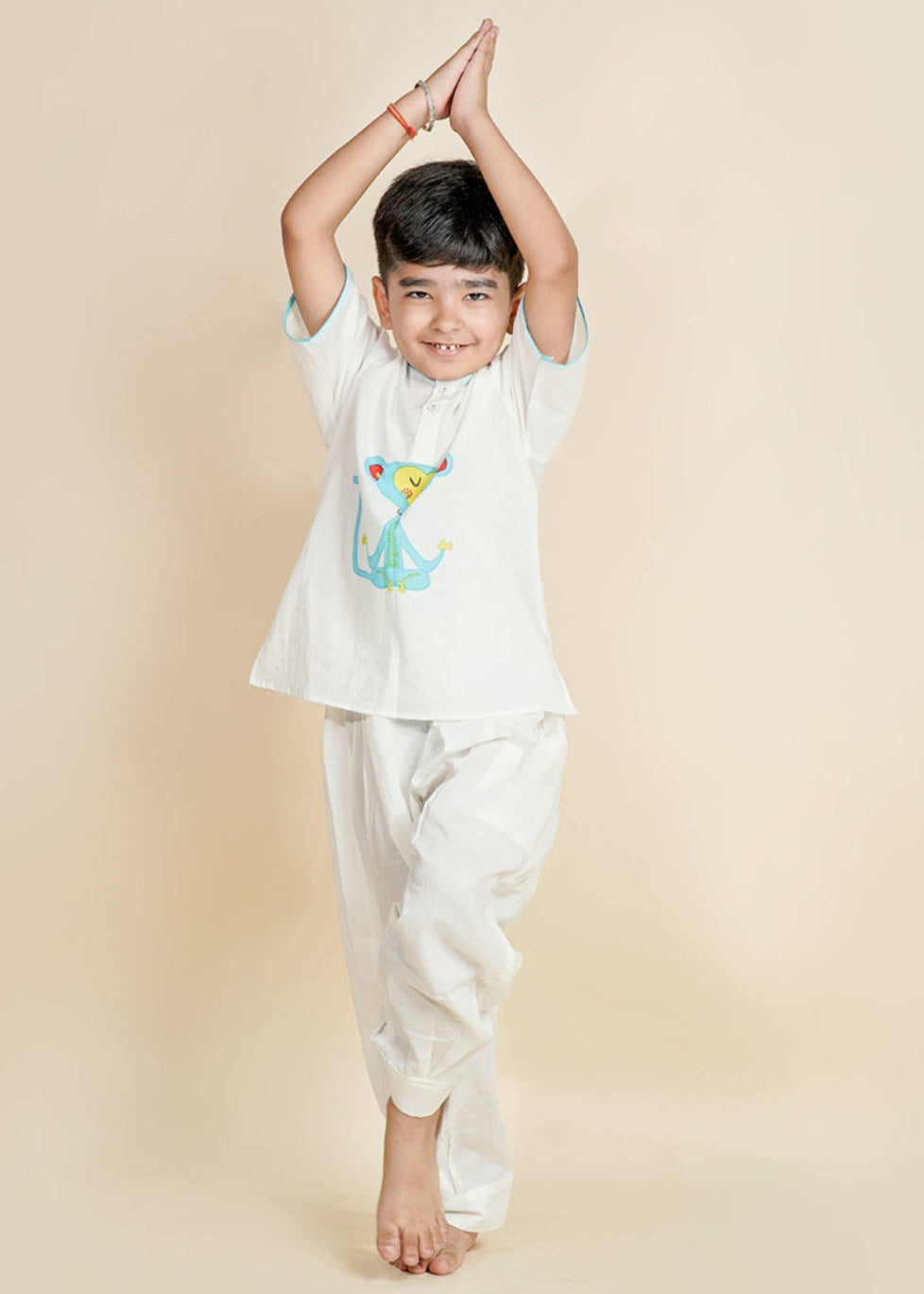 White Hand Block Cotton Printed Yoga Outfit Set