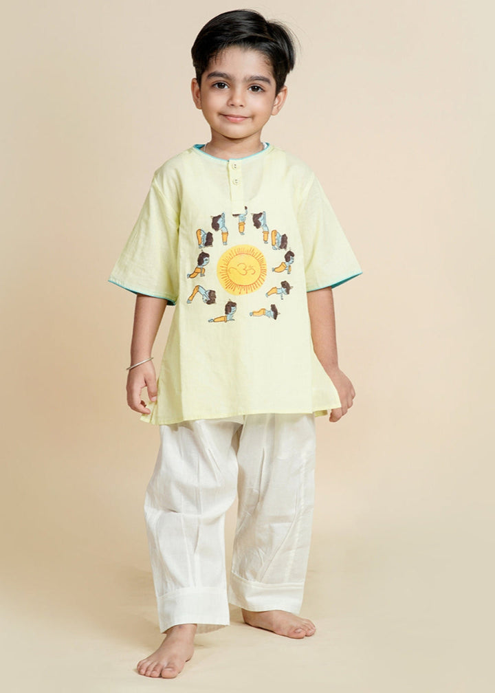 Pischatio Green Hand Block Cotton Printed Yoga Outfit Set