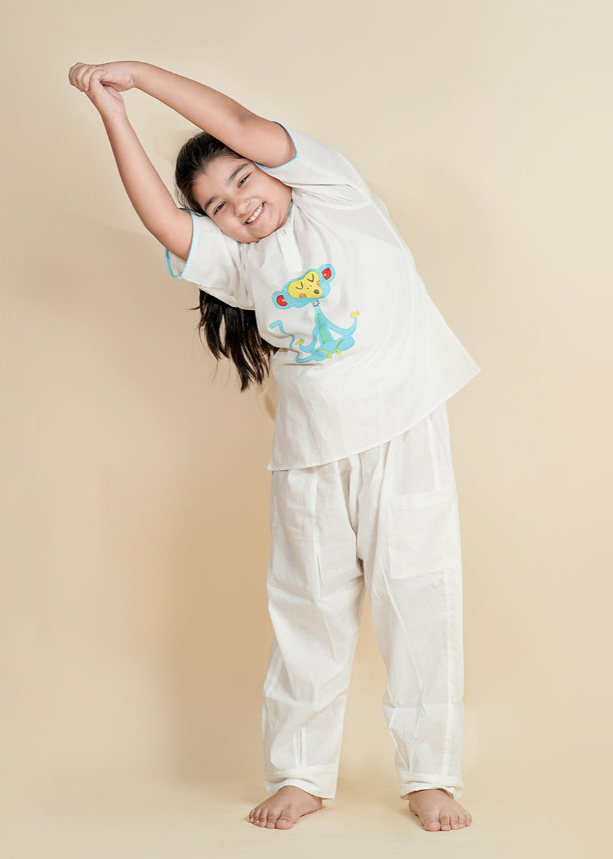 White Hand Block Printed Cotton Co-ords Set