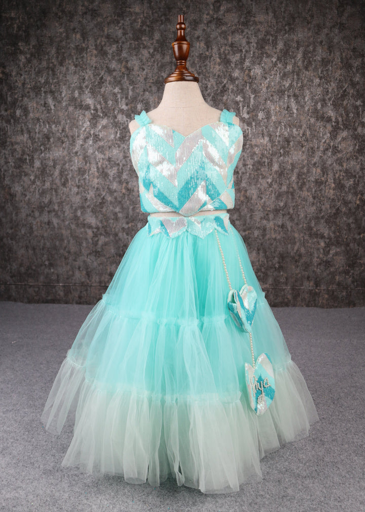 Sea green Heart Shape Sequence Ombre Layered Sharara Set