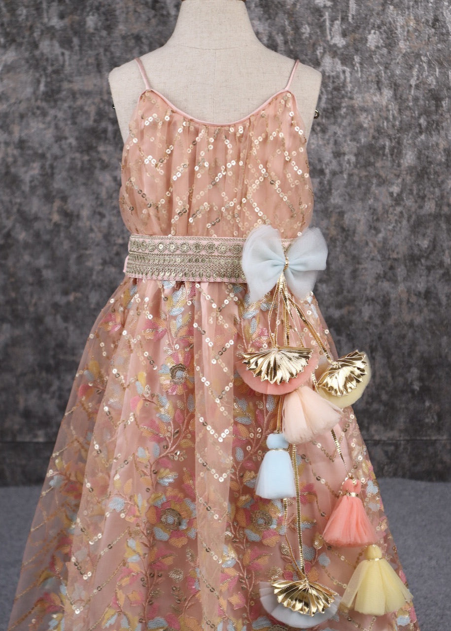 Multicolor Thread Heavy Embroidery Spaghetti Strap Anarkali