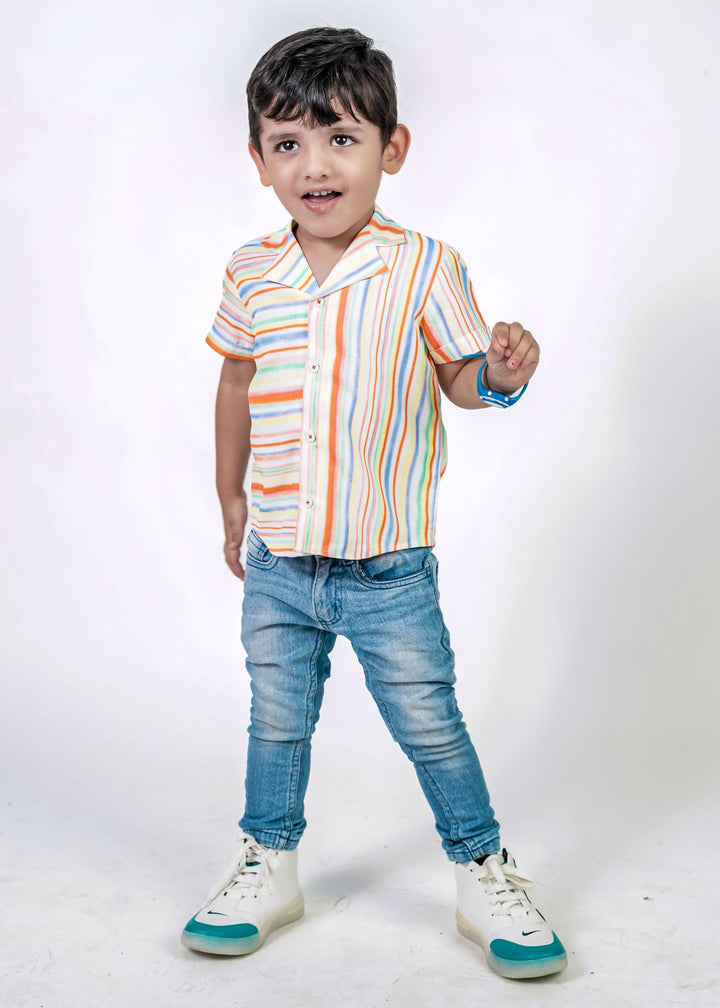 Multicolor Mix Cotton With Stripes Collar Shirt