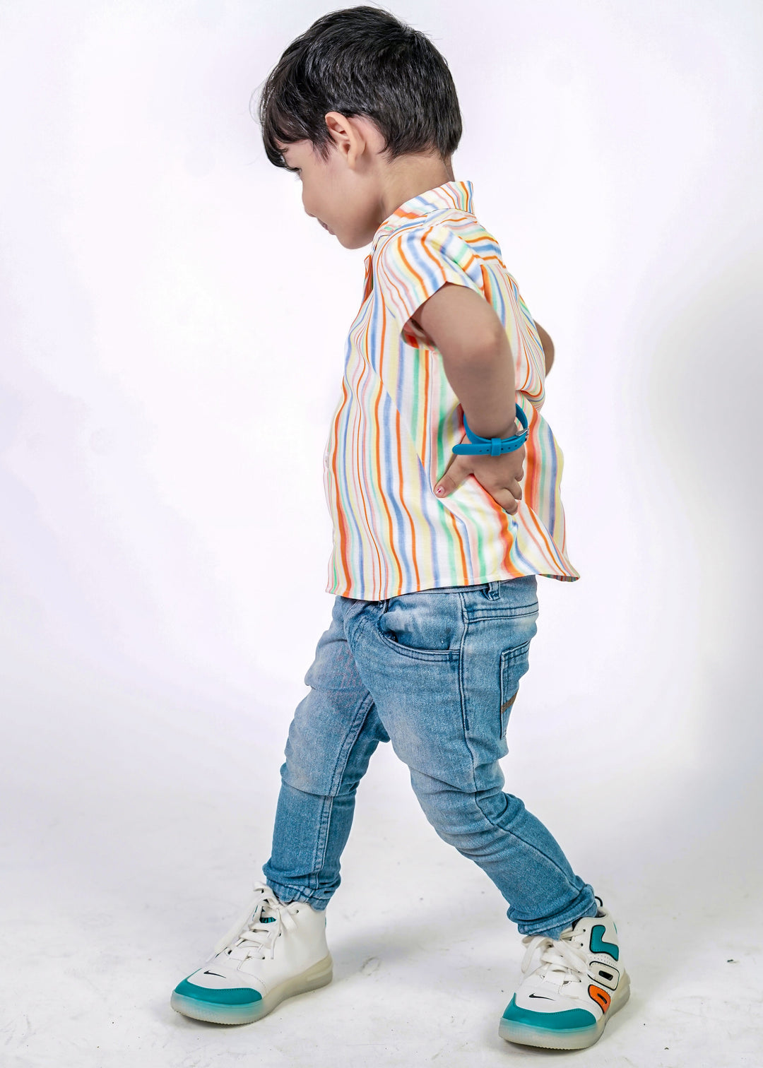 Multicolor Mix Cotton With Stripes Collar Shirt