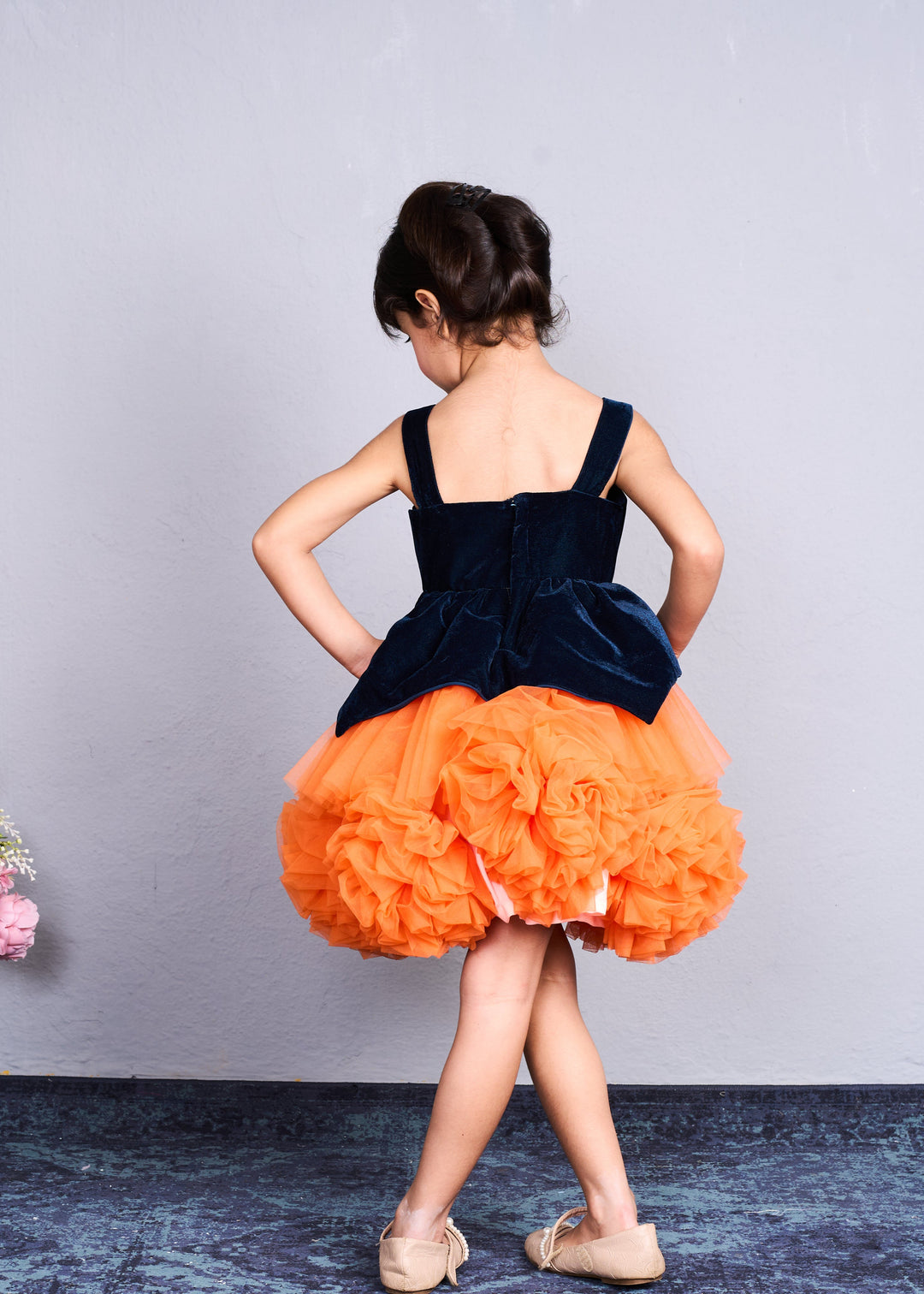 Bright Orange And Black Layered Tulle Party Dress