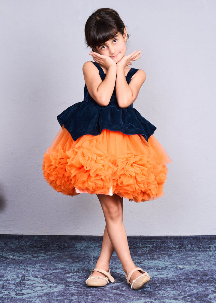 Bright Orange And Black Layered Tulle Party Dress