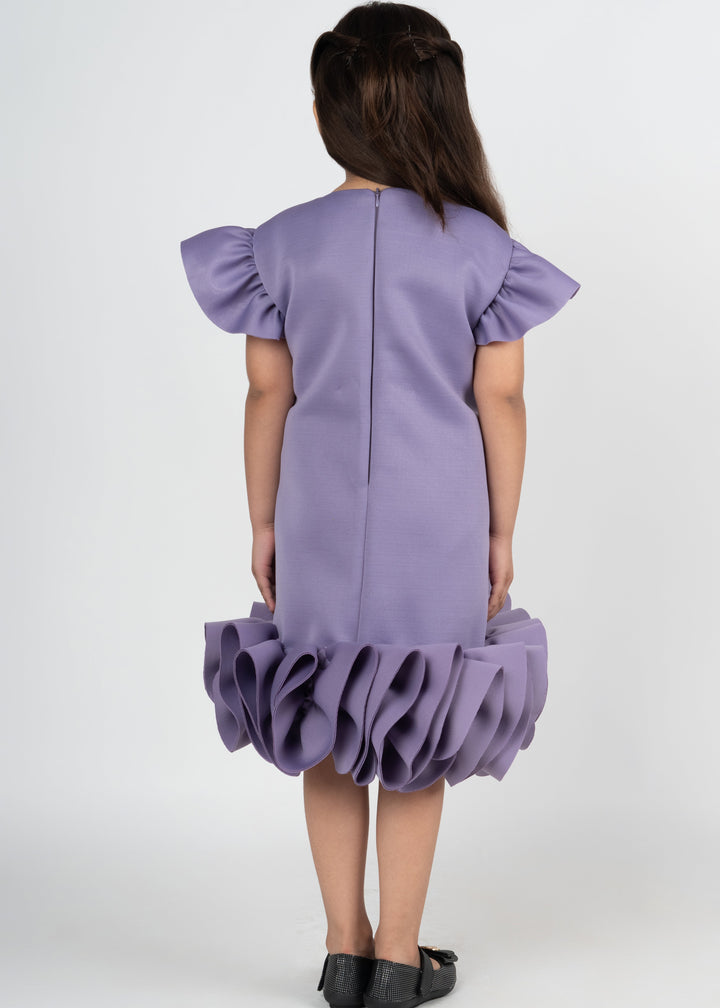 Mauve Bow Ruffle Detailing Neoprene Straight Dress