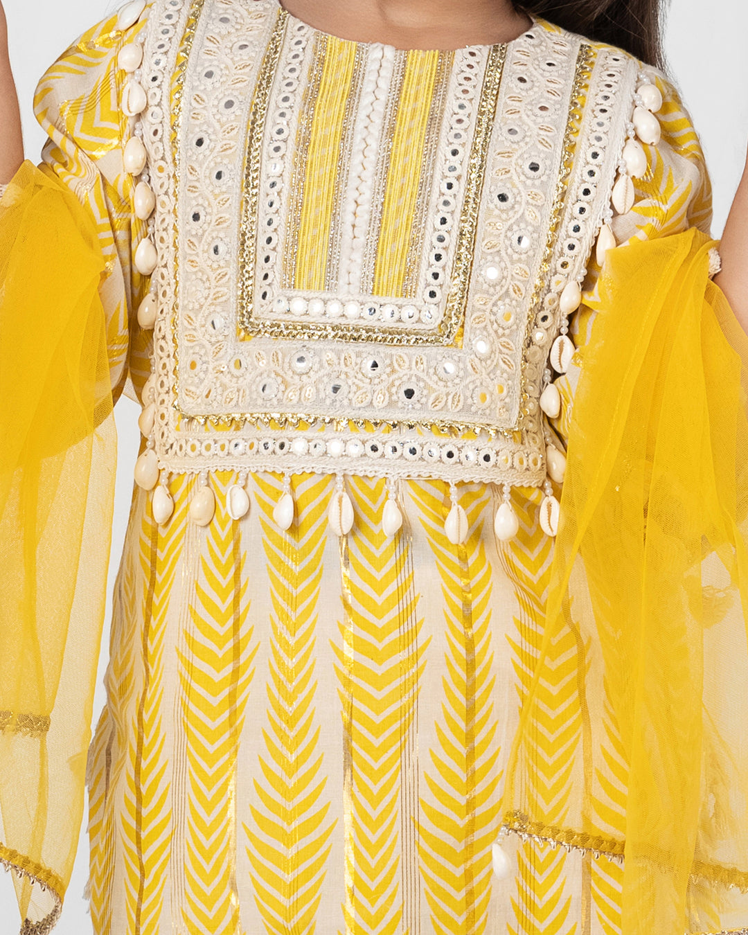 Yellow Cotton Lace Detailing Kurta Sharara With Dupatta Set