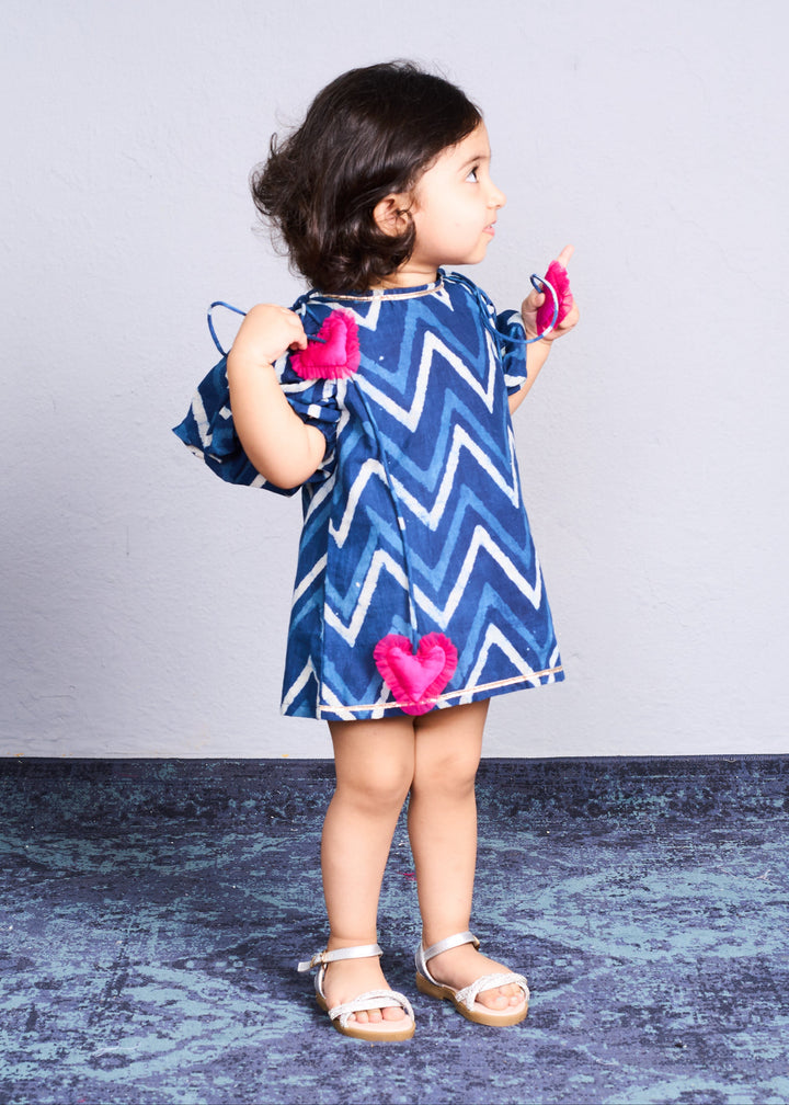 Navy Blue Zig Zag Indigo Print Dress