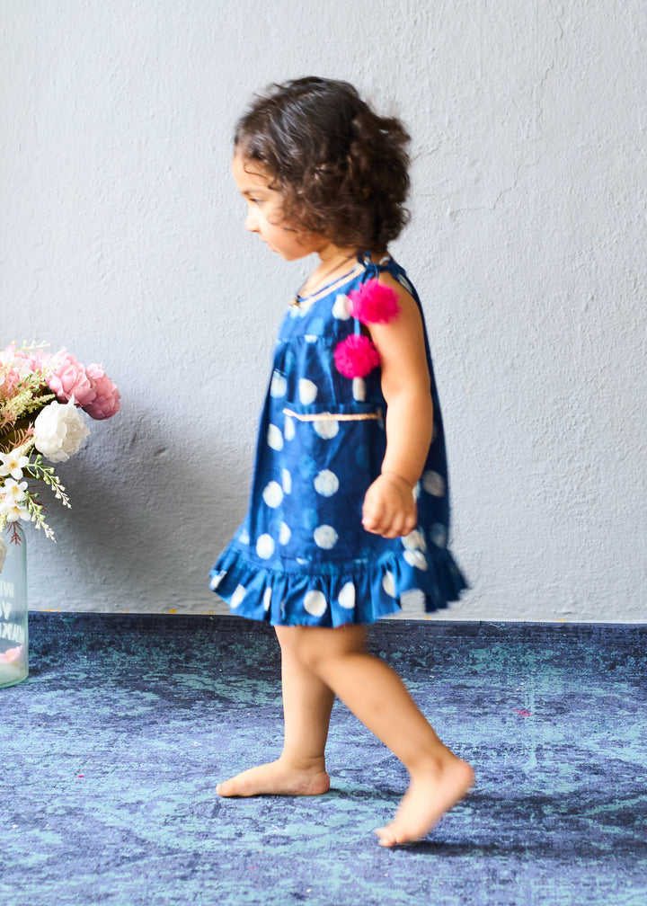 Navy Blue Polka Dot Indigo Print Dress