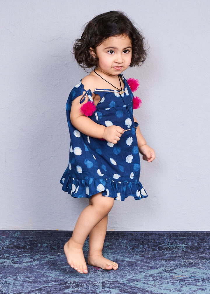 Navy Blue Polka Dot Indigo Print Dress