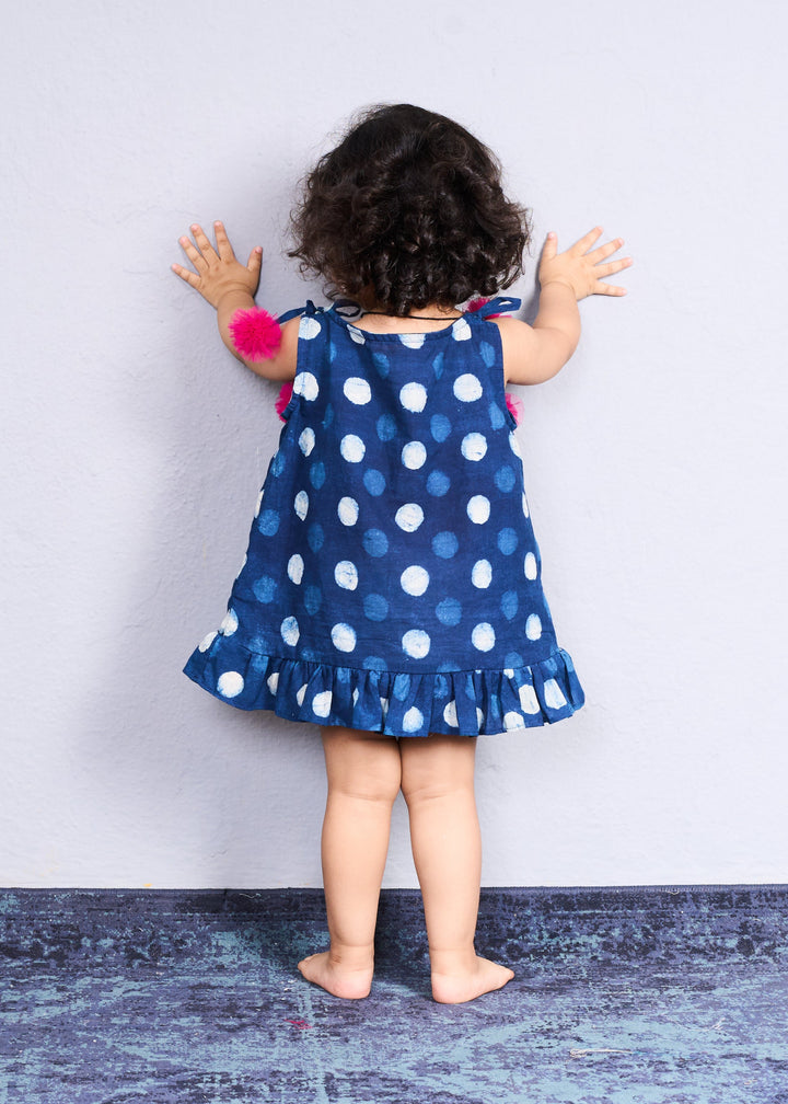 Navy Blue Polka Dot Indigo Print Dress