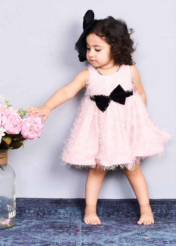 Light Pink With Black Velvet Bow Dress