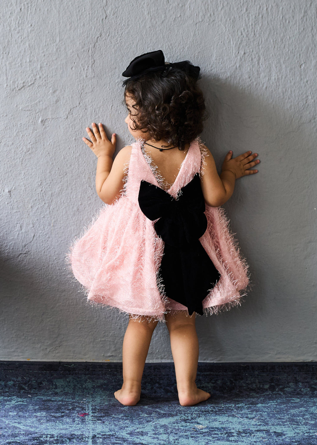Light Pink With Black Velvet Bow Dress