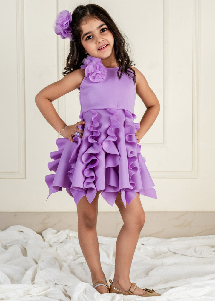 Lilac Scuba Frill Sleeveless Dress