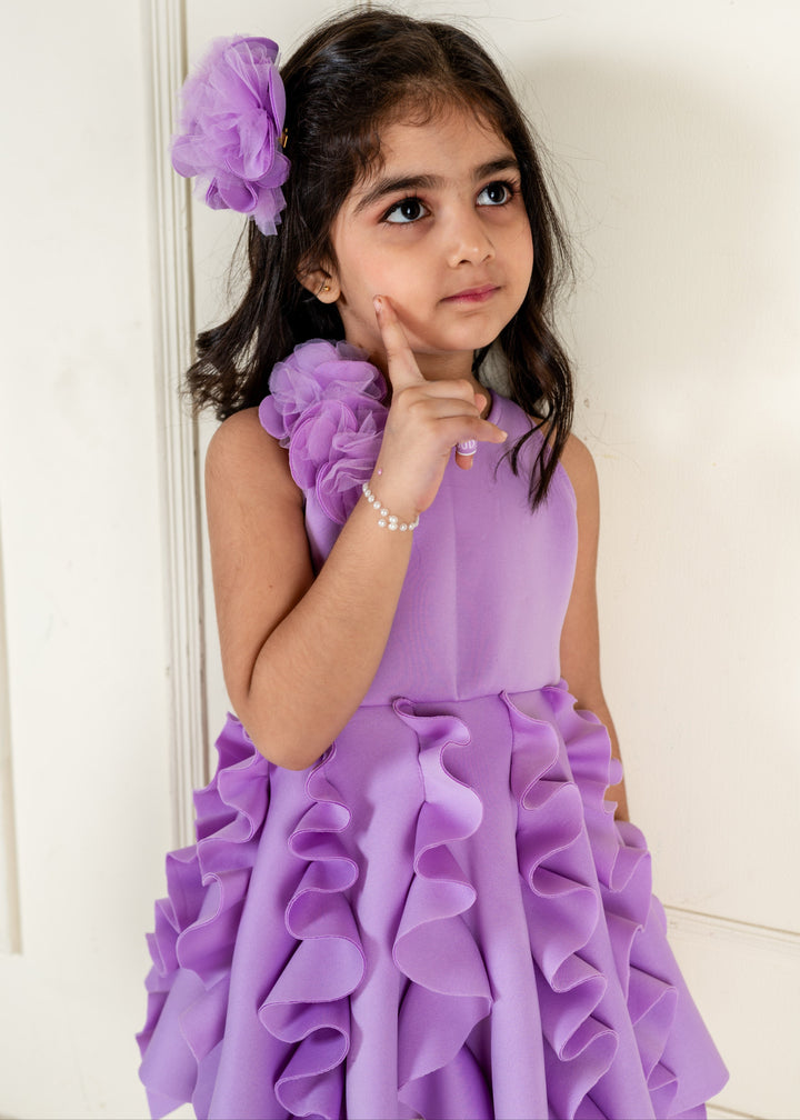 Lilac Scuba Frill Sleeveless Dress