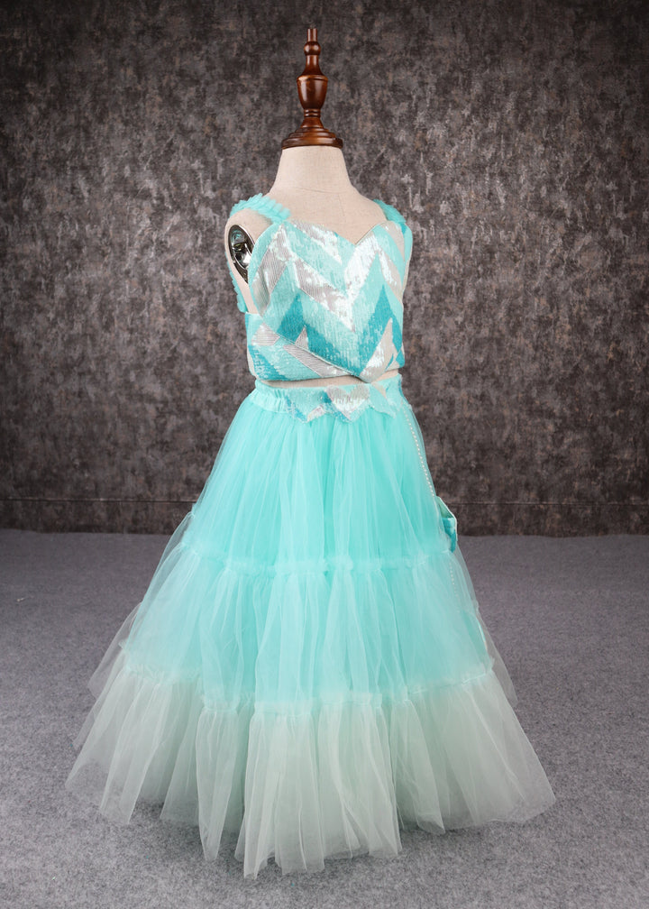 Sea green Heart Shape Sequence Ombre Layered Sharara Set