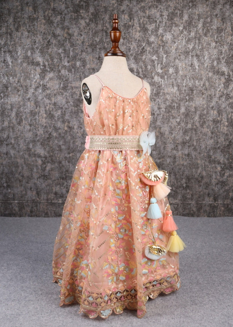 Multicolor Thread Heavy Embroidery Spaghetti Strap Anarkali