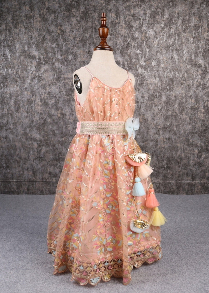 Multicolor Thread Heavy Embroidery Spaghetti Strap Anarkali