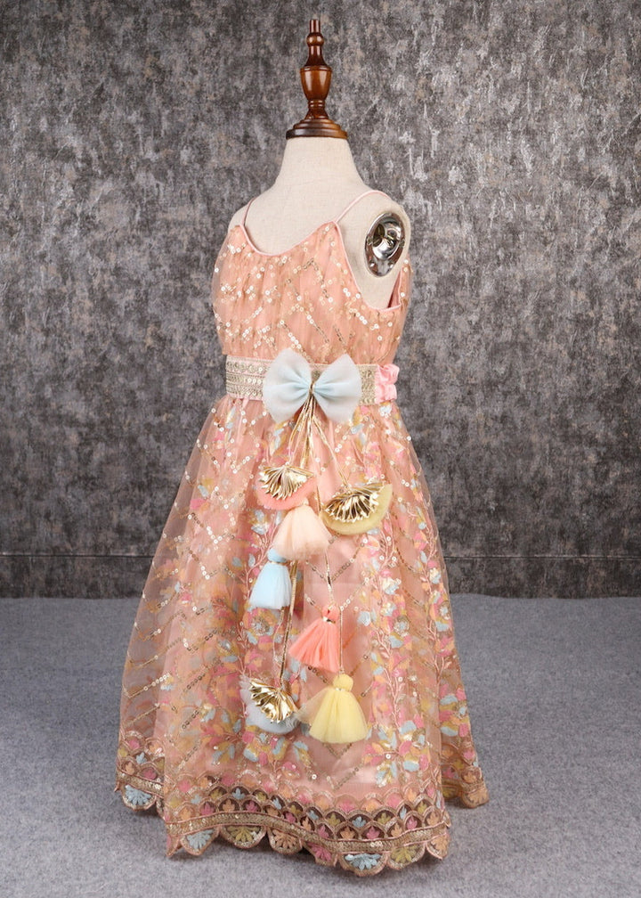 Multicolor Thread Heavy Embroidery Spaghetti Strap Anarkali