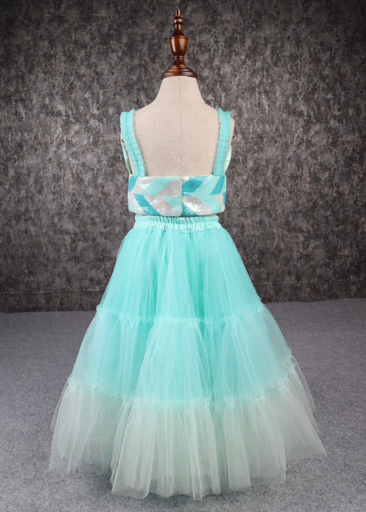 Sea green Heart Shape Sequence Ombre Layered Sharara Set