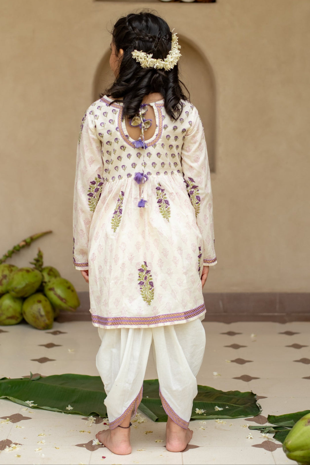 Off White Cotton Printed Angrakha Kurta With Dhoti Set