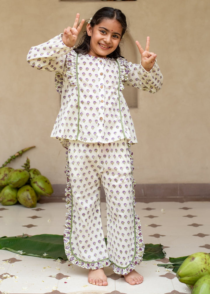 Purple Hand Block Cotton Printed Jamuni Co-ords Set