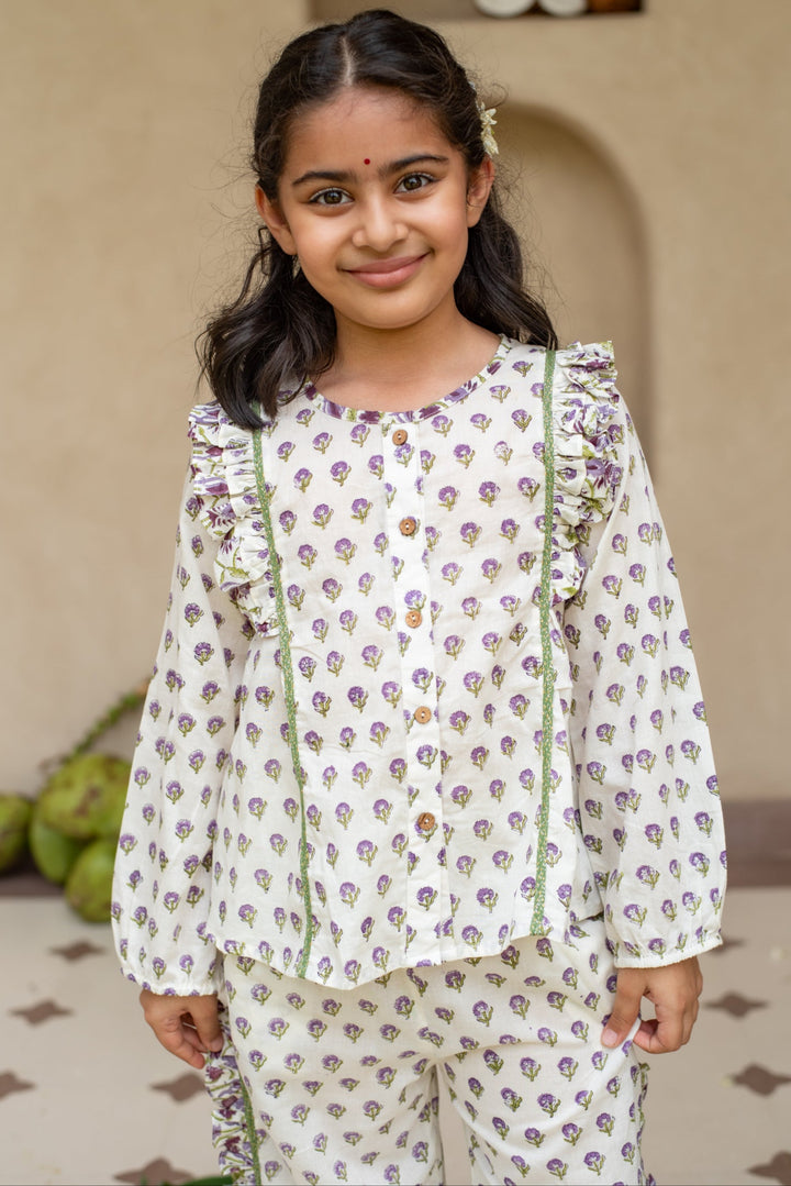 Purple Hand Block Cotton Printed Jamuni Co-ords Set