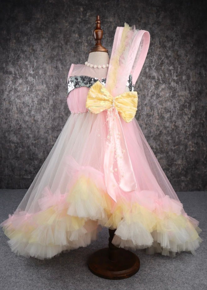 Multicolor Flared And Sequence Snowy Frill Gown