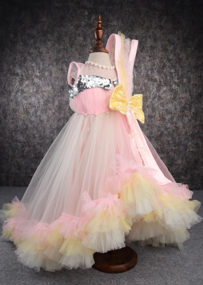 Multicolor Flared And Sequence Snowy Frill Gown