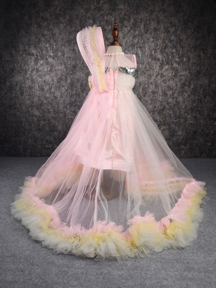 Multicolor Flared And Sequence Snowy Frill Gown