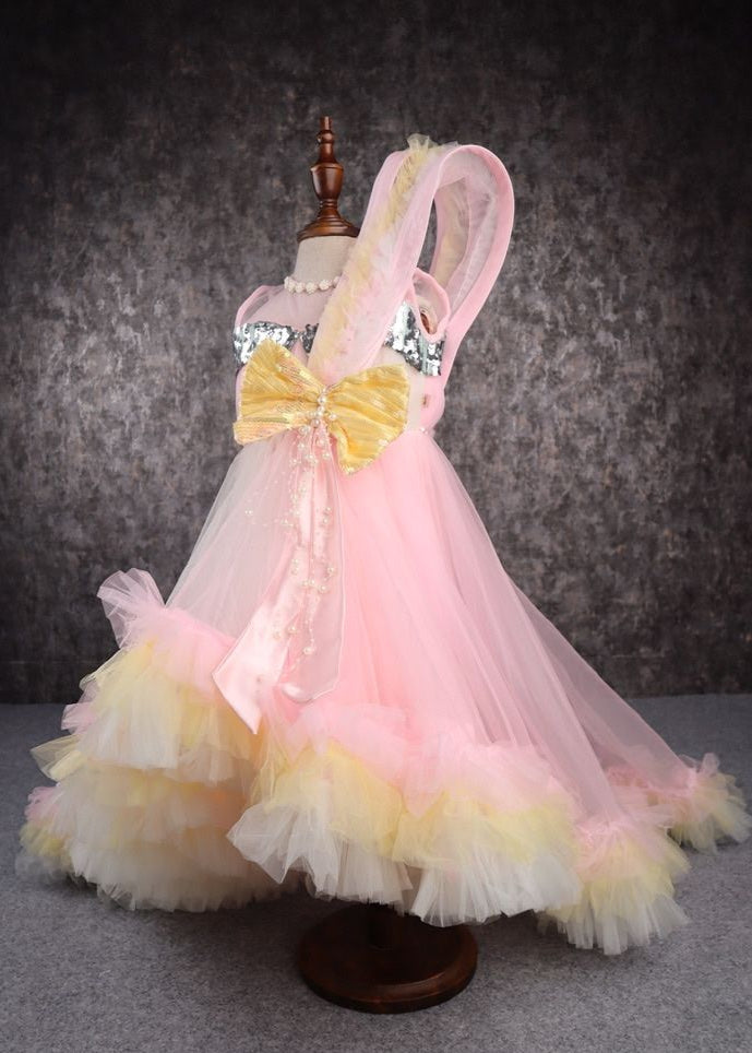 Multicolor Flared And Sequence Snowy Frill Gown