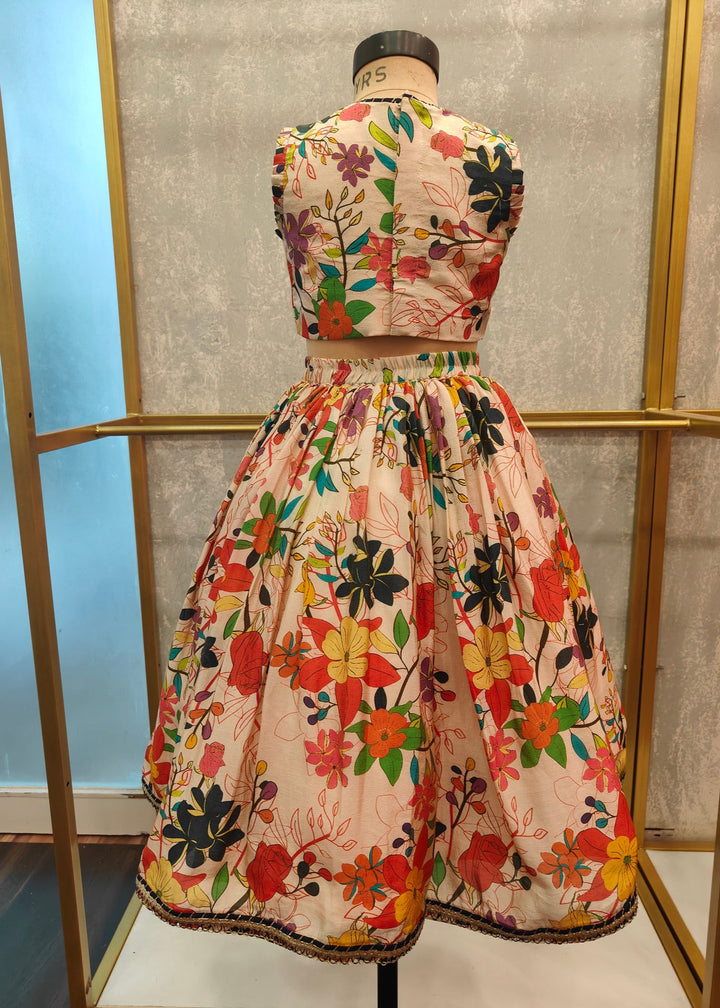 Beige Floral Dori Ghagra Choli With Dupatta Set