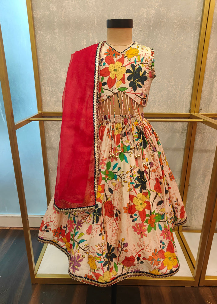 Beige Floral Dori Ghagra Choli With Dupatta Set