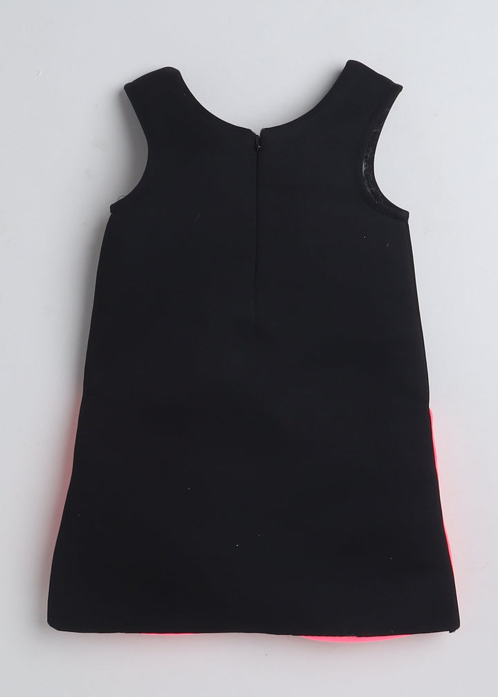 Black Sleeveless Floral Bow Embellished Knee Length Dress
