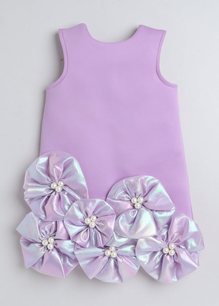 Lavender Sleeveless Multi Flowers Embellished Knee Length Dress