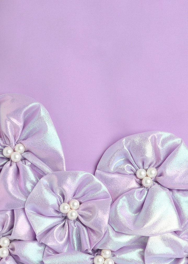 Lavender Sleeveless Multi Flowers Embellished Knee Length Dress