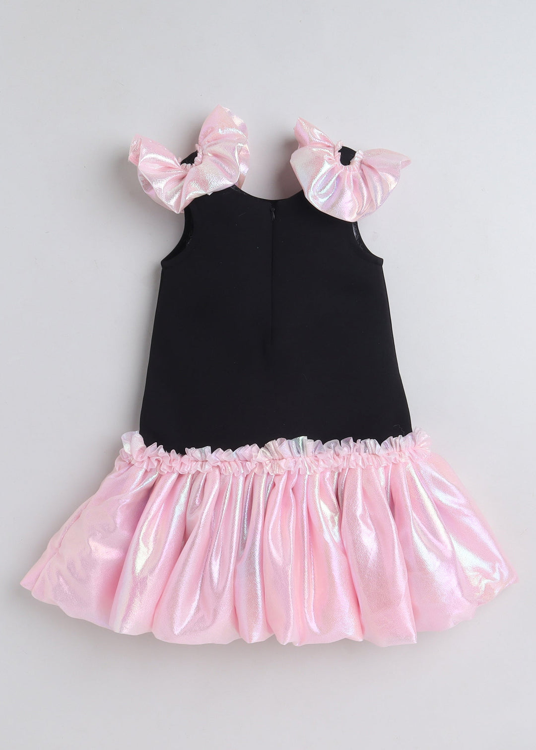 Black Sleeveless Frilled Bottom And Shoulder Embellished Knee Length Dress