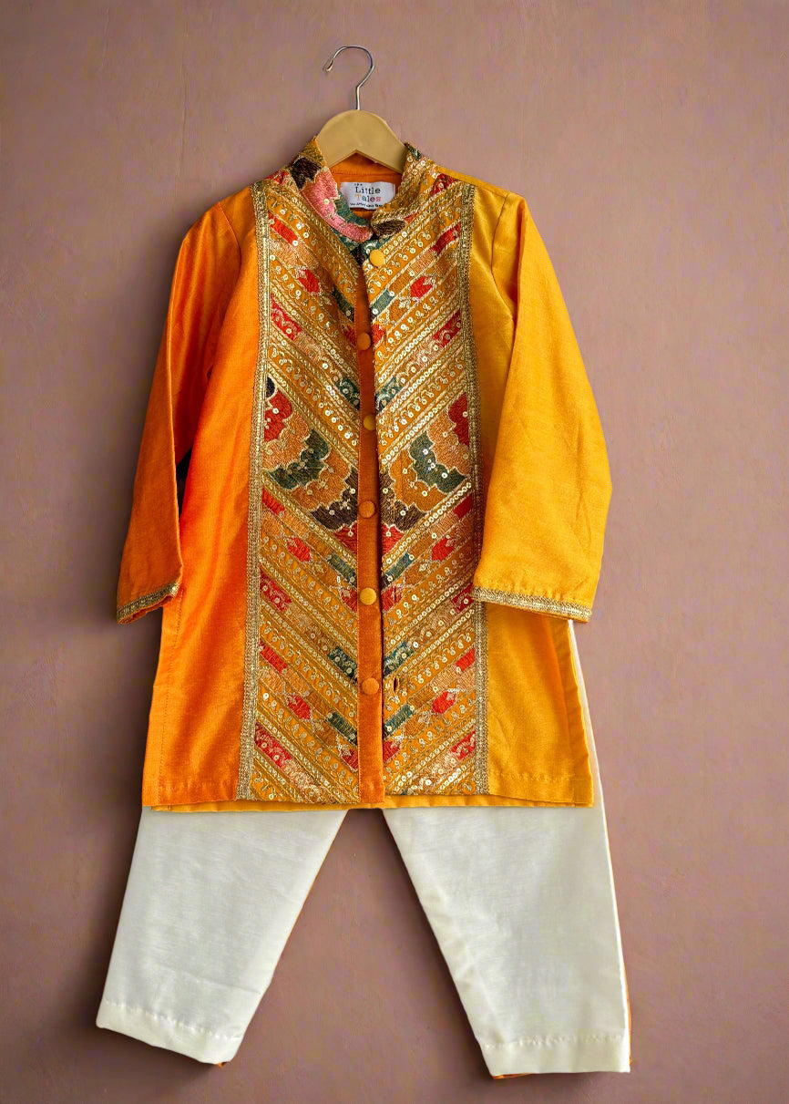 Traditional outfit with yellow, orange, and white colors
