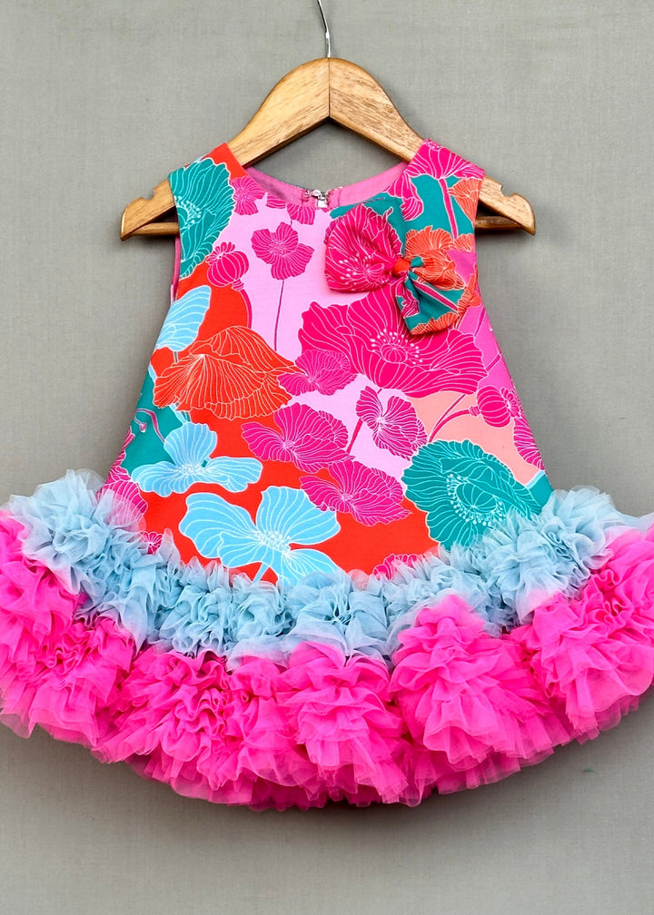 Multicolor Abstract Floral Printed Sleevless Tutu Dress