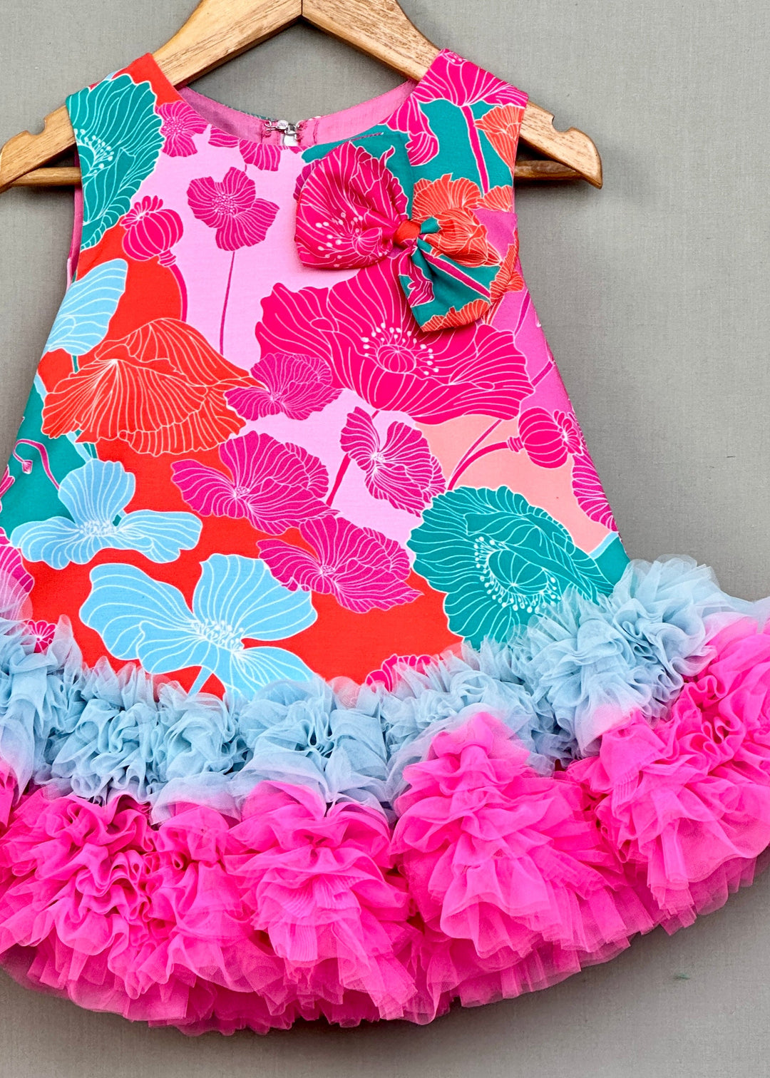 Multicolor Abstract Floral Printed Sleevless Tutu Dress