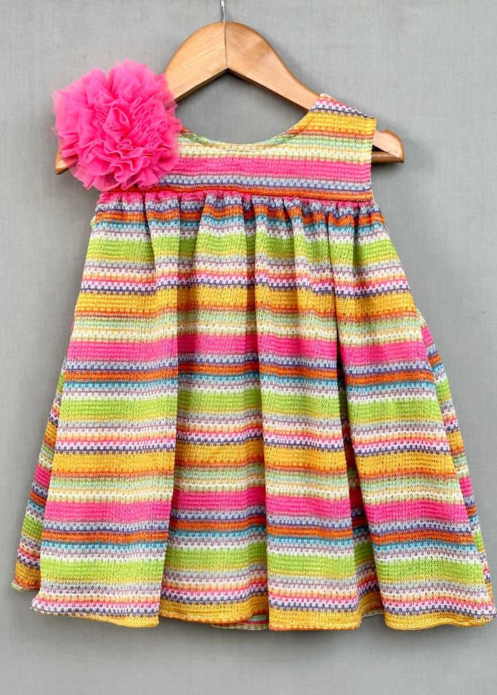 Multicolor Striped Knitted Crochet Sleeveless Dress