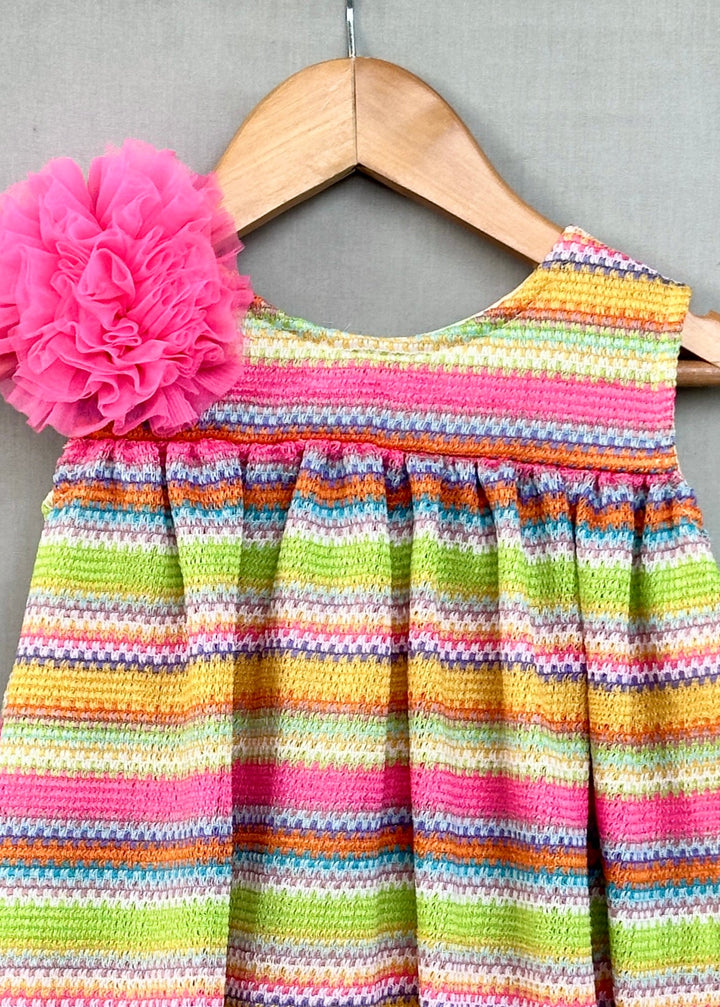 Multicolor Striped Knitted Crochet Sleeveless Dress