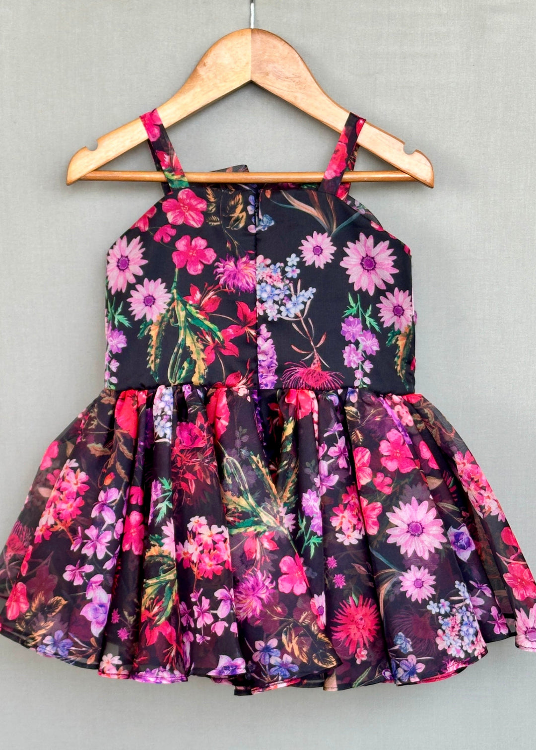 Black Organza 3D Flower Applique Sleeveless Dress
